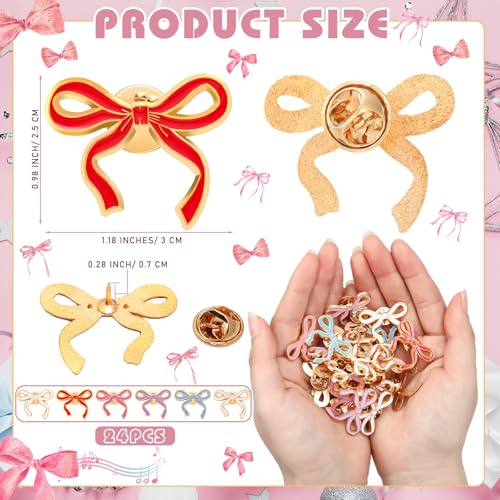 Image of Tondiamo 24 Pcs Girls Bow Enamel Pins Bulk Ribbon Lapel Pins for Women Girl Clothes Hats Bag Decor Holiday Gifts