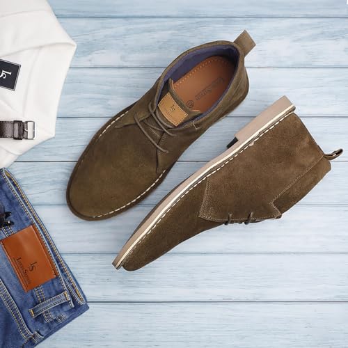 Image of LOUIS STITCH Chukka Boots For Men| Suede Leather Boots for Men| High Ankle Casual Boot | Casual Office & Trekking Shoes | Hiking Boots for Men | Stitch Down Desert Boots |Size-UK012 Olive Green [LSSDSUCKCUCM]