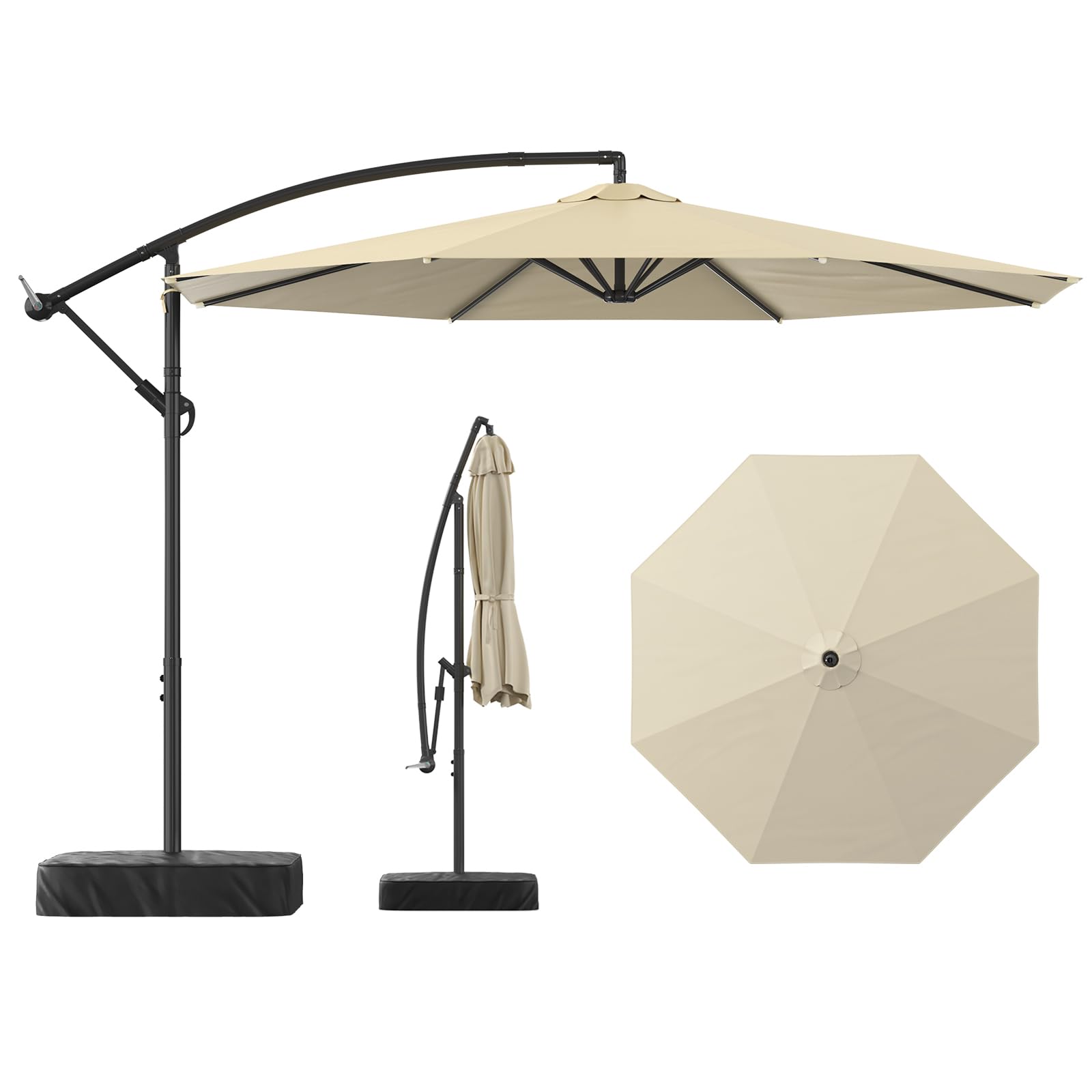 Patio Umbrella with Base Included, 10FT Large Cantilever Offset Patio Umbrellas Outdoor Umbrellas Shade Umbrella with Stand - UV Protection, Easy Tilt & 360° Rotation for Pool, Dec image 3