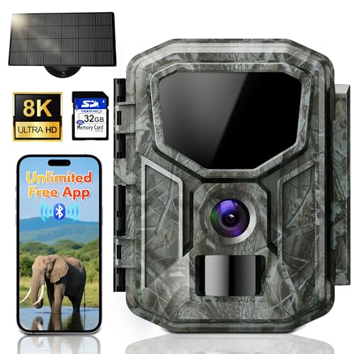 Temrix 8K Solar Trail Camera with Unlimited Free App, 7800mAh Battery, 850nm Night Vision, 0.1S...
