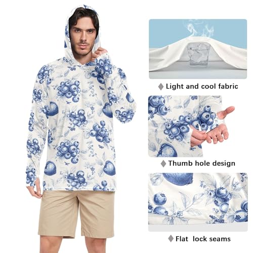 Art Blueberries Fruit Neutral Mens Sun Shirts Protection Long Sleeve Rash Guard Shirts UPF 50+ Golf Shirt S4