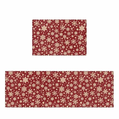 Christmas Snowflakes Kitchen Rugs and Mats Set of 2, Indoor
