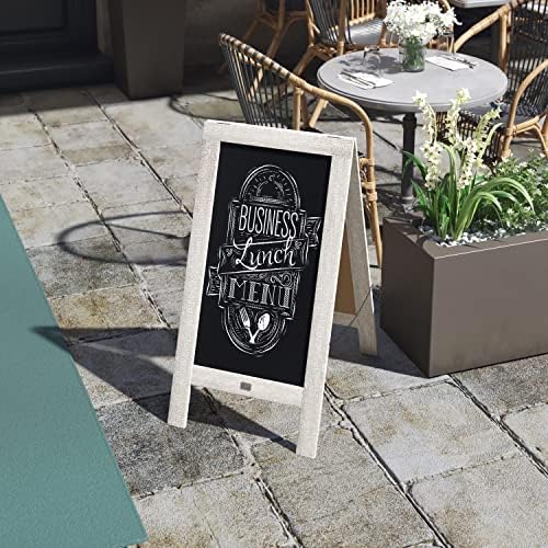 Rustic Weathered A-Frame Chalkboard Deluxe Set / 8 Chalk Markers + 10 Stencils + 2 Magnets! Outdoor Sidewalk Chalkboard Sign/Large 40" x 20" Sturdy Sandwich Board (The Deluxe Set)