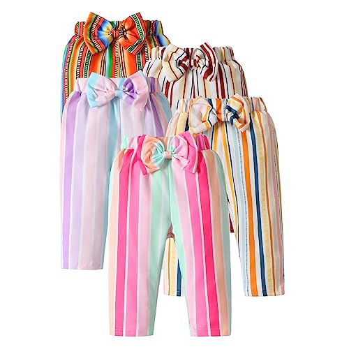 U·nikaka Summer 0-3 Months Newborn Baby Girls Pants Sets 5-Pack Bow Tie Stripes Color Long Pants for Infant Baby Girl
