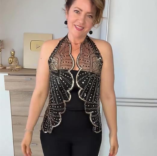 Vintage Lace Beaded Shawl,1920s Shawl Wraps Sequin Beaded Evening Women's Flapper Shawls for Gatsby Accessories4