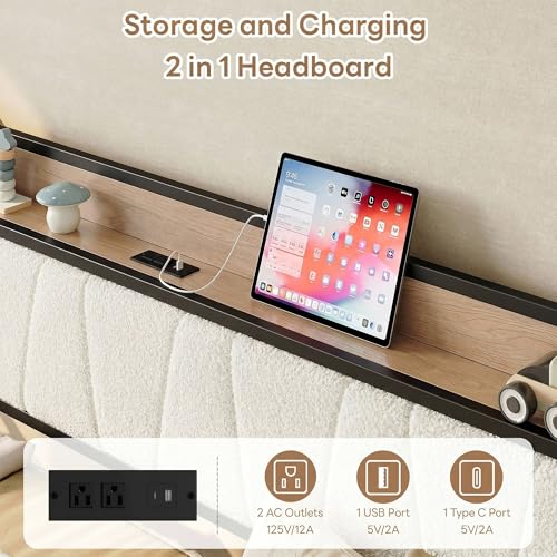 Image of LIKIMIO Daybed with Storage Drawers, Twin Day Bed Frame with Boucle Upholstered Headboard and Charging Station, Sofa Day Bed with Strong Supports for Living Room, Bedroom and Guest Room, Cream