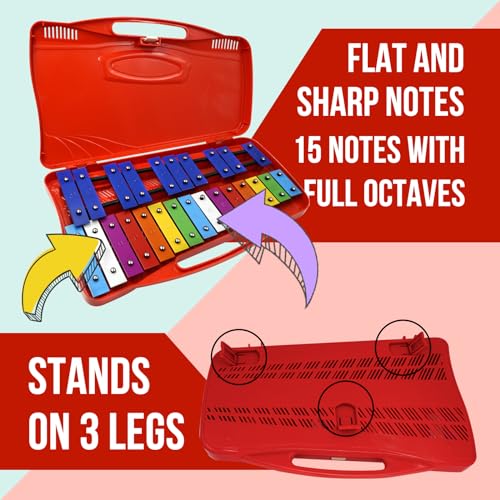 Image of Soulmate Xylophone, 25 Notes Xylophone Instrument for kids, Musical Toy Metal Keys,Professional Percussion Glockenspiel Instrument for Beginners, Music Teaching, Gifts (Red)