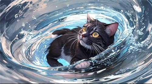 Broderie diamant chat noir sans interstice grâce aux strass carrés 50x115cm
