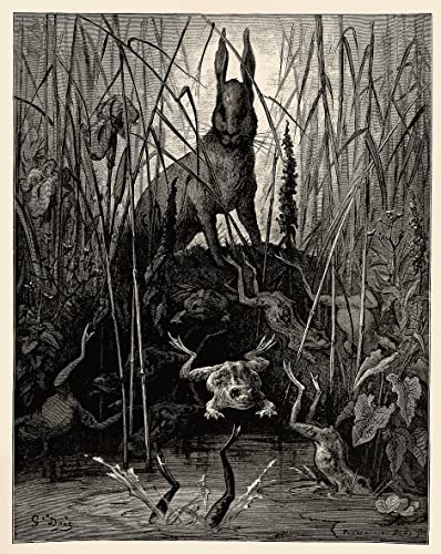 Lienzo de La liebre y las ranas de Gustave Doré, cuadro decorativo de 60x90cm