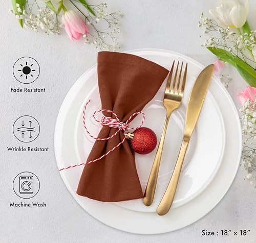 Image of Ruvanti Cloth Napkins Set of 12, 18x18 Inch, Soft & Absorbent Cotton Enrich Dinner Napkins for Hotel, Wedding Parties, Napkins Everyday - Rust