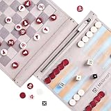 McGregri Travel Chess, Backgammon & Checkers Set, 3 in 1 Folding Roll Up Travel Board Game, Portable Travel Backgammon for Adult (Cool Gray)
