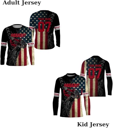 Miniatura 3 de Camiseta de motocross con la bandera estadounidense personalizada UPF30+ Brap Dirt Bike Riding Shirt Off-Road NMS531