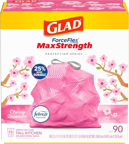 Image of Glad ForceFlex MaxStrength Tall Kitchen Trash Bags, 13 Gal, Cherry Blossom, 90 Ct, Pack May Vary