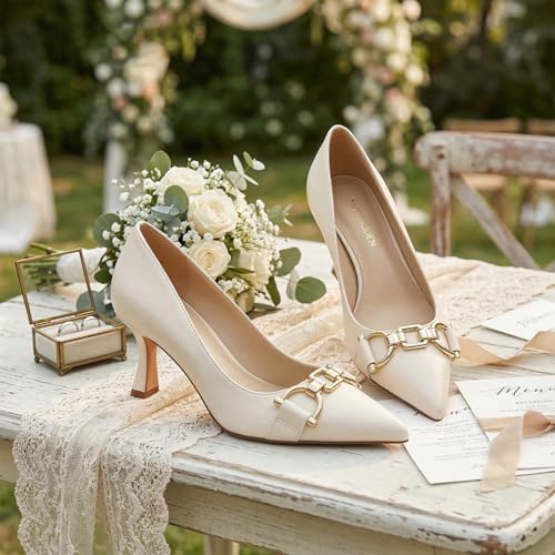 Image of Women's Closed Toe High Heels Dress Pointed Toe Wedding Pump Shoes Prom Bridal Work Office Pumps for Women