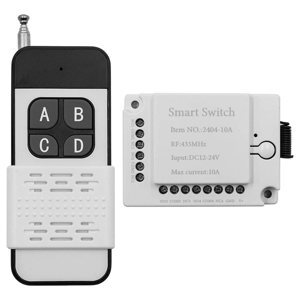 ZONADAH DC12-24V Remote Control Switch, 328 Feet Long Range, 4-Channel Universal Wireless Relay Module Board, 433 MHz Remote Control Moment Switch for Wireless Control