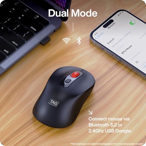 Image of TAG WM900 Black /Red Wireless Mouse, 2.4GHz + Bluetooth, Silent Clicks, 10m Range, Type-C Charging, Adjustable DPI (800 /1200 /1600), 72 Hours Usage, for PC /Mobile /Tablet, Supports Windows /Mac /Linux /iOS