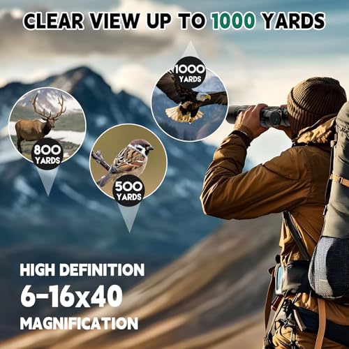 Image of 6-16x40 HD Zoom Binoculars for Adults, High Powered, Large View, BAK4 Prism, Waterproof, Clear Low Light Vision for Bird Watching,Hiking, Travel