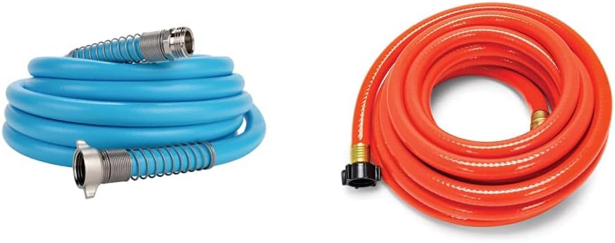 Camco EvoFlex 35-Foot Drinking Water Hose and Camco Rhino 25-Ft Clean-Out Camper/RV Black Water Hose Bundle