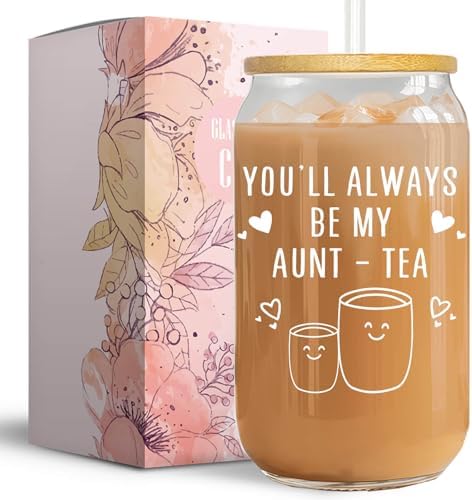 You Will Always Be My Aunt Tea Glass Cup - Aunt Gifts Ideas Auntie Birthday Gifts from Niece - 16 Oz Glass Coffee Cup for Women
