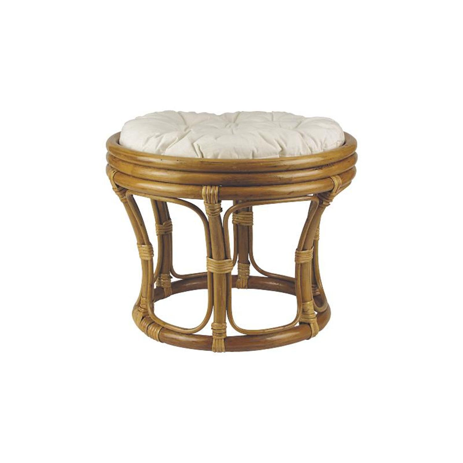 AUBRY GASPARD - Tabouret Rotin Java Vernis - Ø 44 cm x H 34 cm - Coussin Écru Coton Kapok - Poids 2 kg - Siège Ombre et Décoration - Design Élégant Intérieur/Extérieur
