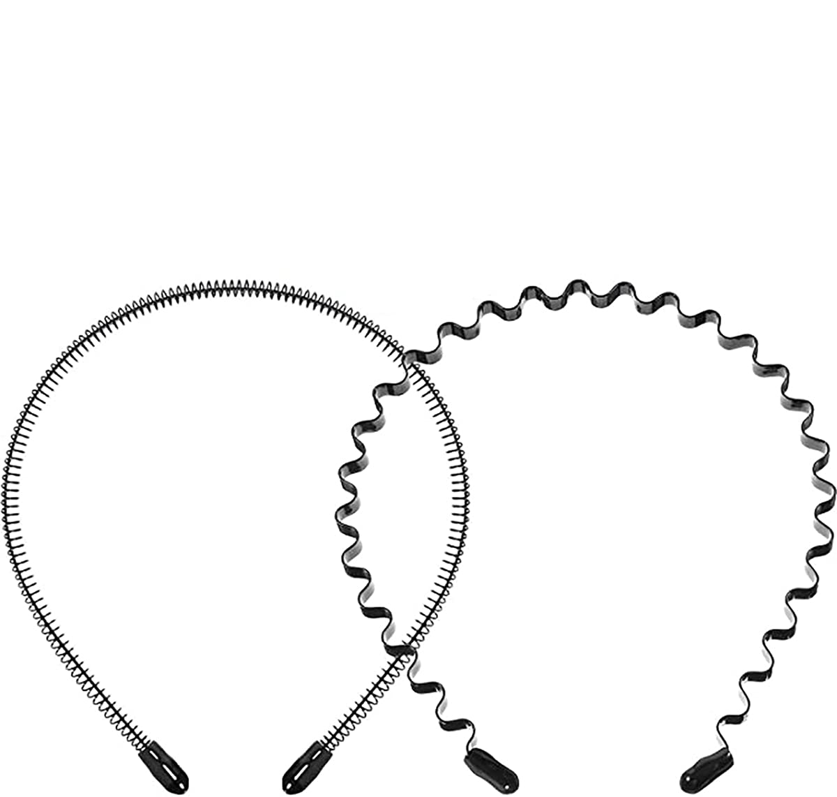 KASTWAVE2 Pack Metal Headbands Wavy Hairband Spring Hair Hoop Black Unisex Men Women Slicked Back Headband Elastic Non Slip Outdoor Sports Fashion Yoga (Small Spring, Waved)