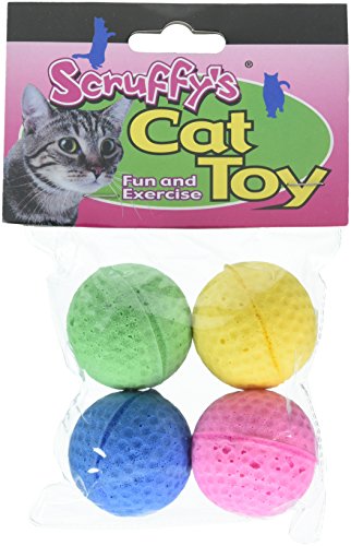 Boss Pet 04467 Scruff's Colorful Kitty Springy Foam Sponge Balls (4 Pack), Multicolor