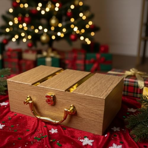 Image of Purevida Premium Dry Fruits Gift Box | Almonds 150g & Cashews 150g | Luxury Beige Wooden Gift Box with Golden Handle | Healthy Christmas & New Year Gift Hamper
