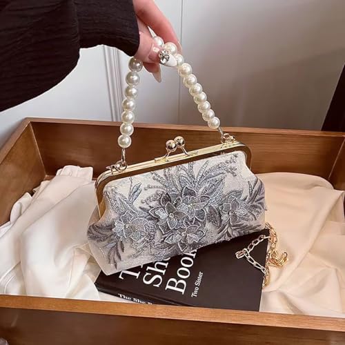Chinese women's pearl retro handbag, embroidered chain diagonal handbag, wallet cross bag, banquet and wedding4