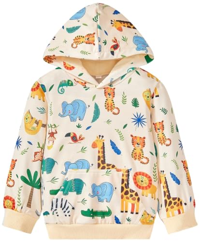 Image of Akyzic Baby Boys Dinosaurs Hoodie Boys Shark Pullover with Pocket Kids Truck Warm Sweatshirt Sweater