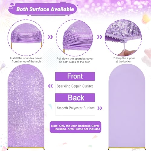 Image of 7.2 ft Light Purple Sequin Arch Backdrop Cover Spring Arch Backdrop for Birthday Party Baby Shower Banquet Wedding Background Decoration