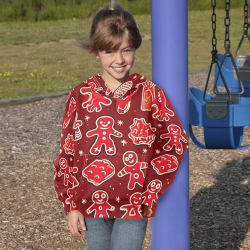 Kids Hoodies Sweaters Christmas Gingerbread Man Hooded Sweatshirts with Big Pockets for Boys Girls B04004084