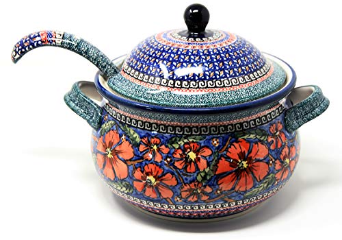 Polish Pottery Soup Tureen with Ladle in Poppies Unikat Pattern painted by Tomaszewska from Zaklady Boleslawiec Capacity: 3.17 quart
