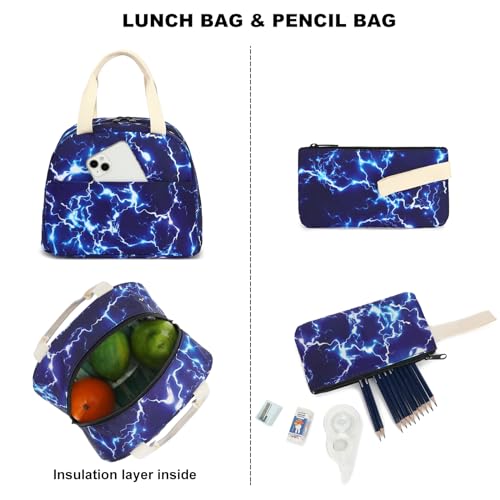 Boys Backpack for School, Kids Elementary School Bag Teens Middle Bookbag Set with Lunch Box Pencil Case (Lightning)3