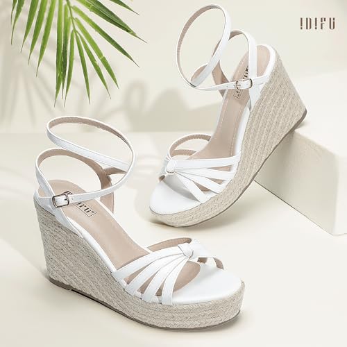 IDIFU IN4 Wedge Sandals for Women Espadrilles Ankle Strap Platform Wedges Heels for Women Wedding Bridal Ladies Wedge Sandals Comfortable Summer Dressy Sexy Strappy Wedge Shoes4