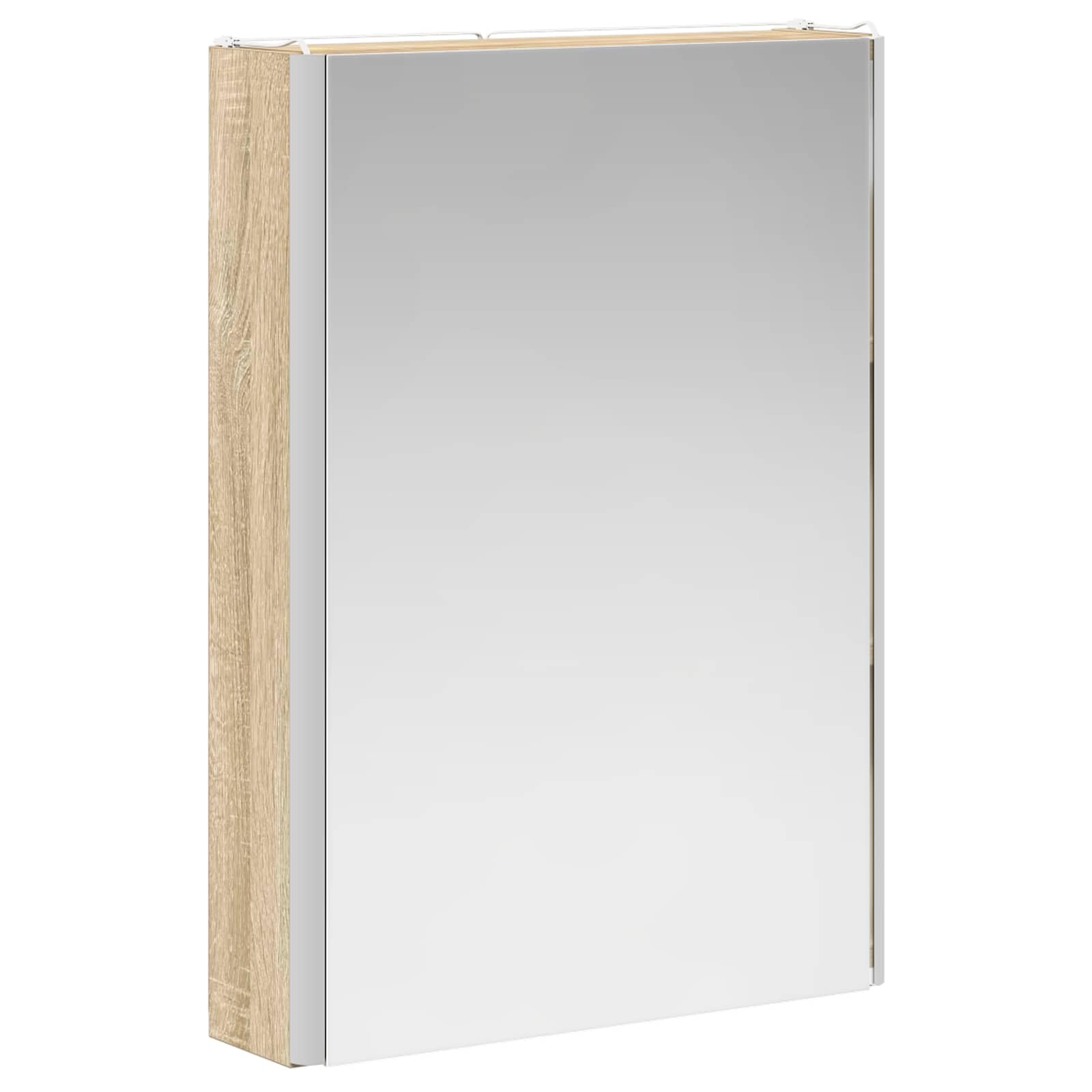 Szafka łazienkowa z lustrem Sonoma dąb z materiału drewnopochodnego 43 x 11,5 x 60,5 cm z oświetleniem LED, montaż na ścianie, regulowane regały, miejsce do przechowywania