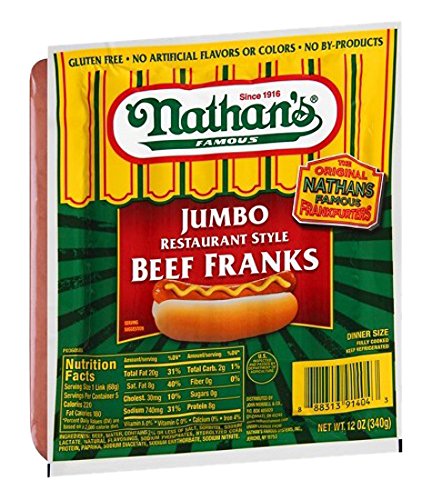 Nathan's Jumbo Restaurant Style Beef Hot Dogs and Franks, 12 oz