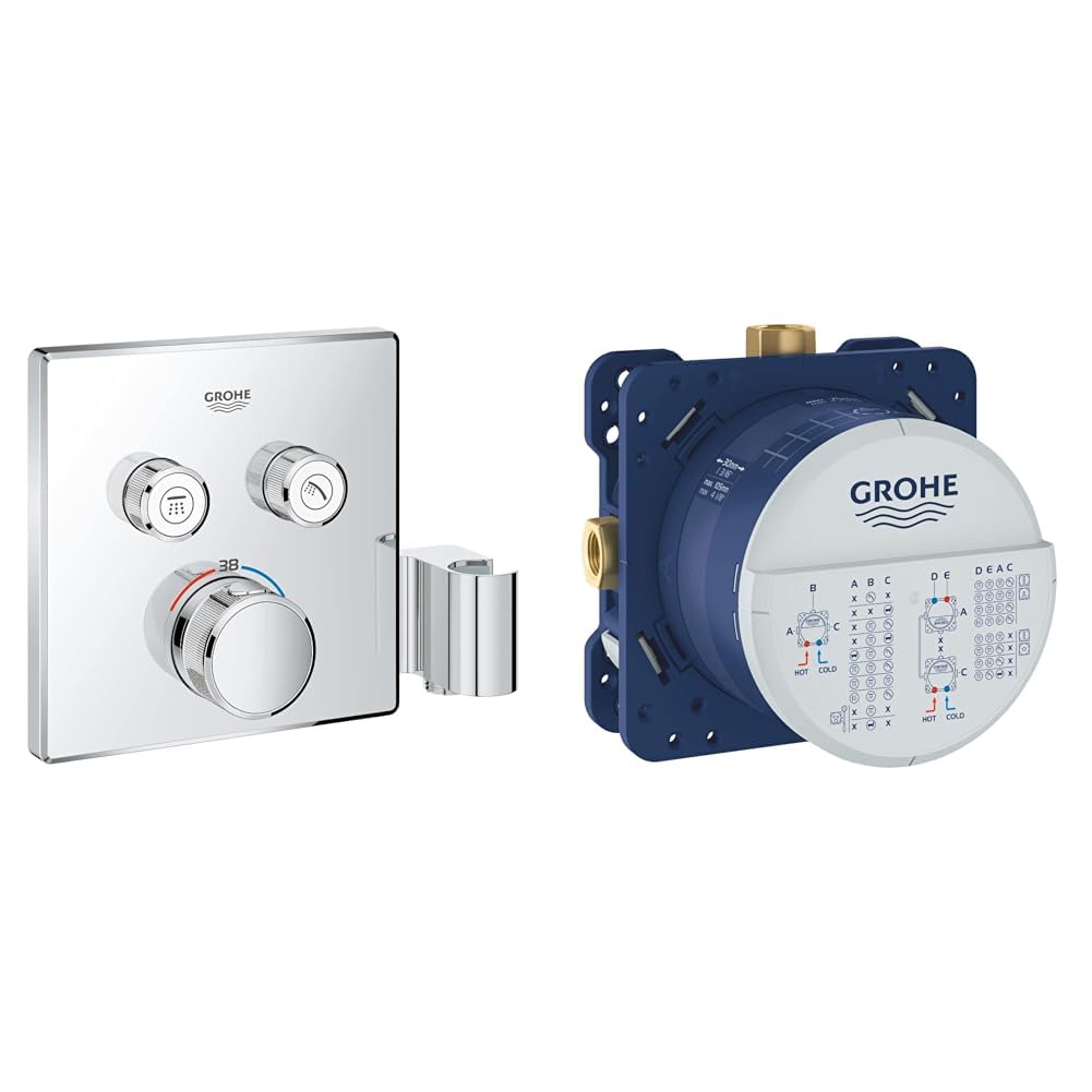Grohe Grohtherm Smartcontrol Çift Yönlü, El Duş Çıkışlı Ankastre Termostatik Duş Bataryası + Rapido Smartbox İç Gövde Universal Giriş Kutusu Seti
