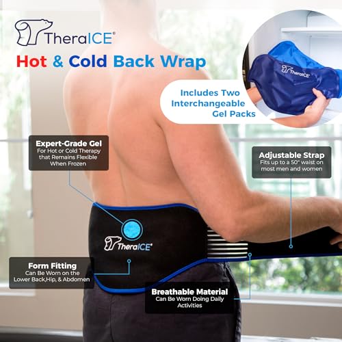 Image of TheraICE Ice Pack Back Brace for Lower Back Pain, Hot or Cold Therapy Back Pain Relief Products for Lower Lumbar, Sciatic Nerve, Herniated Disc (2 Pack)