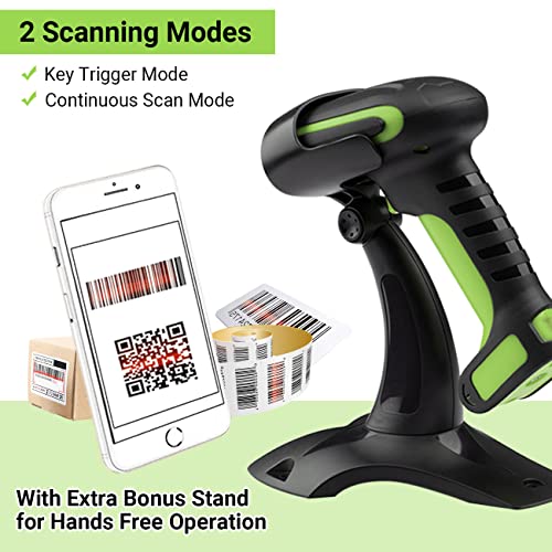 Image of Tera Barcode Scanner Wireless with Stand: Industrial Drop-resistant Green