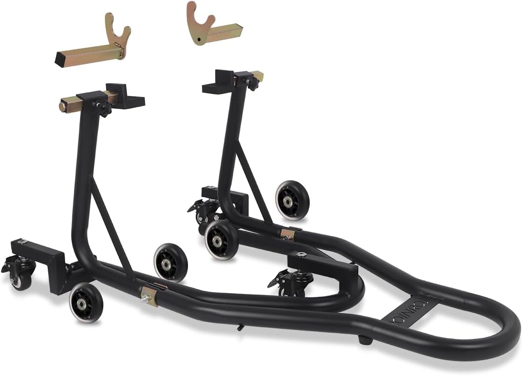 Universal Motorcycle Stand Paddock Rear Lift Combo Bike Wheel Fork Stands Motorcycles Swingarm Spool Adjustable Dismantable 360° Compatible Most for Yamaha Honda Kawasaki Suzuki Black