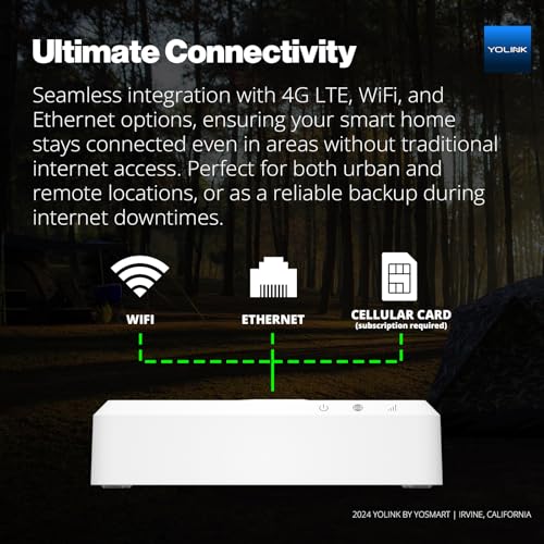Image of YoLink Hub 3 Smart Home Gateway: 4G LTE Cellular ($6.99 Monthly Fee), WiFi, Ethernet, Battery Backup Seamless Plug & Play Installation, Ideal for Remote & Urban Residences, 1 /4 Mile Extended Range