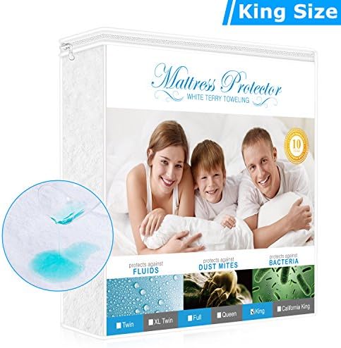 Premium Mattress Protector King Size, 100% Waterproof Mattress Cover with Cotton Terry Surface, Dust Mite Proof, Vinyl-free and Breathable