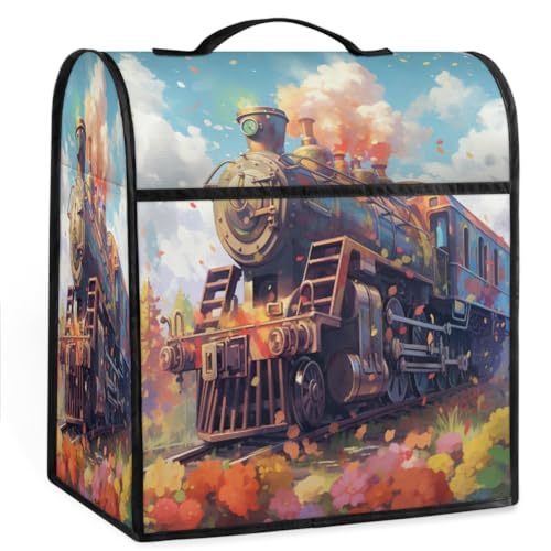 Coffee Maker Cover Train Pattern Kitchen Appliance Covers Small Appliance Covers Blender Cover Juicer Cover Dust Covers for Kitchen Appliances with Top Handle and Pockets,Washable,B491