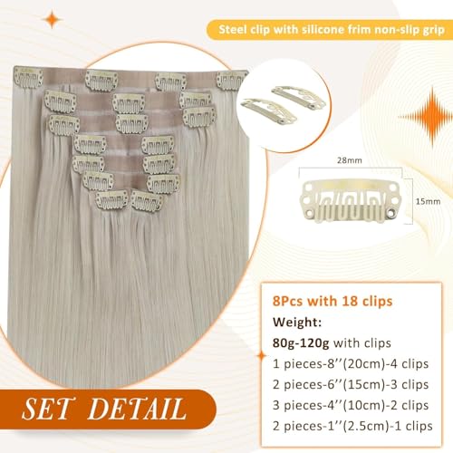Image of Full Shine Blonde Human Hair Clip in Extensions, 22 Inch 120g 8 Pcs | Long Hair Extensions for Women, Seamless Clip Ins, Long Straight Remy Natural Hair, Adds Volume, Heat Styling for Wedding