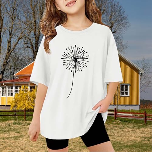 sfdgfhyf Girls Graphic Tees Short Sleeve Crewneck T Shirts Tween Basic Cotton Tops Cute Pattern Tees Summer4