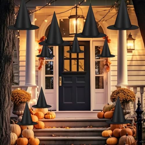 24 PCS Halloween Witch Hat with Nylon Ropes for Halloween Yard De...