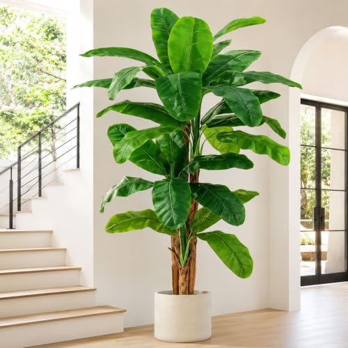 Image of 8ft Extra Tall Artificial Banana Tree, Fake Banana Leaf Plant with 24 Faux Banana Leaves, Perfect for Home Indoor Outdoor Patio Office Tropical Decor