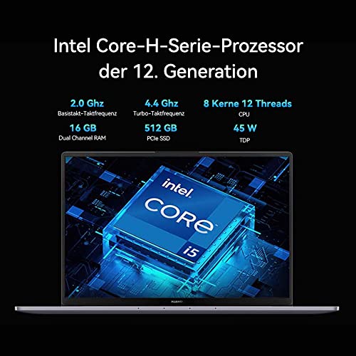 HUAWEI MateBook D16 | 16" Fullview Display | Intel Core i5-12450H | 16GB RAM | 512GB SSD | Windows 11 | QWERTZ | Schlankes Metallgehäuse | Fingerabdrucksensor | Numpad | TÜV Rheinland Low Blue Light – Bild 5