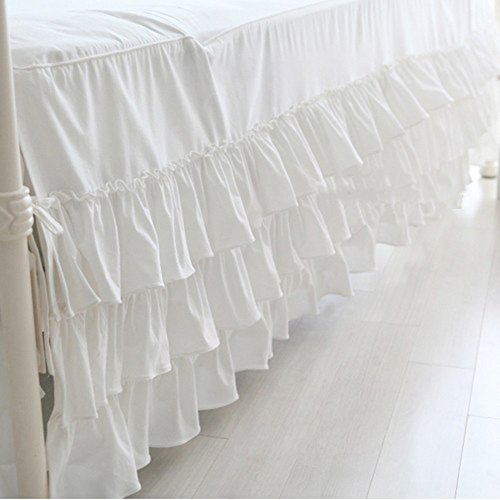 Jupe de lit blanche triple epaisseur anti-poussiere 150x200 pour habiller et masquer le sommier - 2