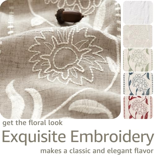 Image of jinchan Taupe Floral Linen Curtains for Living Room 63 inch Back Tab 2 Panels